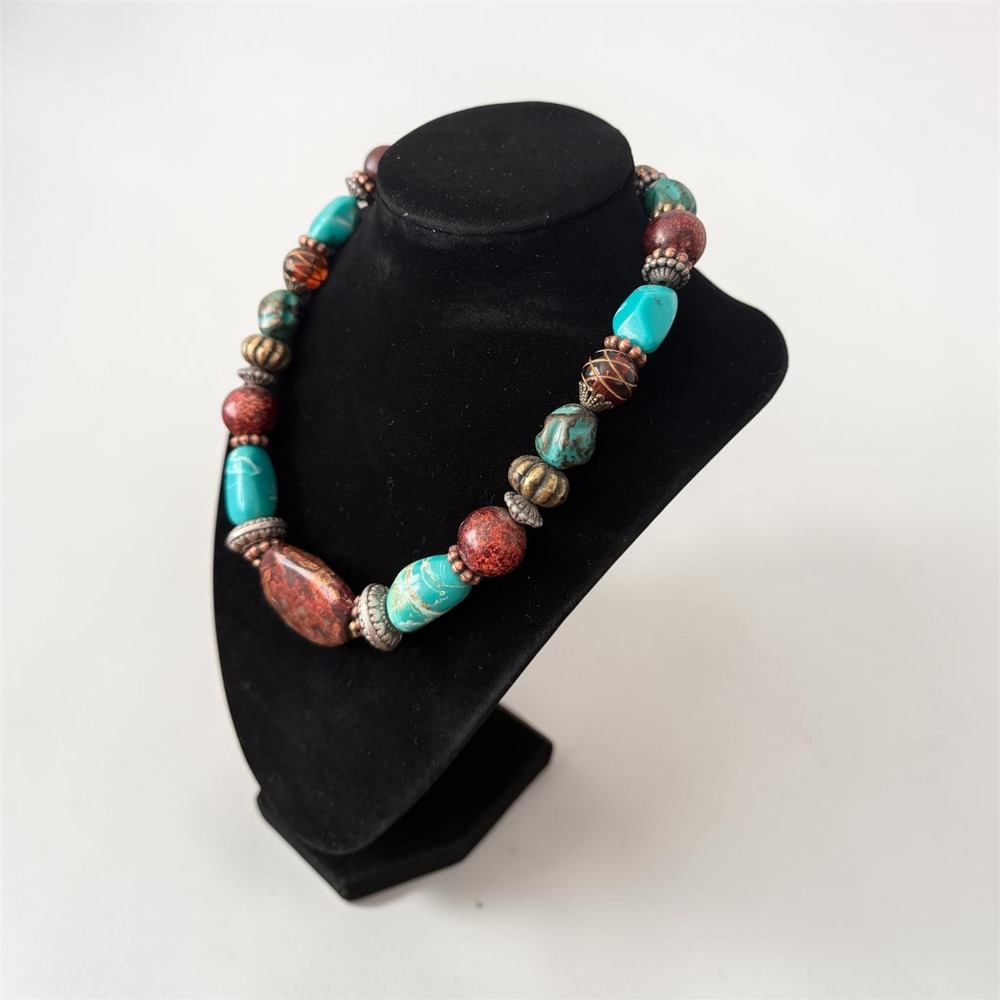 Boho Chunky Turquoise Jasper Style Beaded Statement Necklace Southwestern Teal